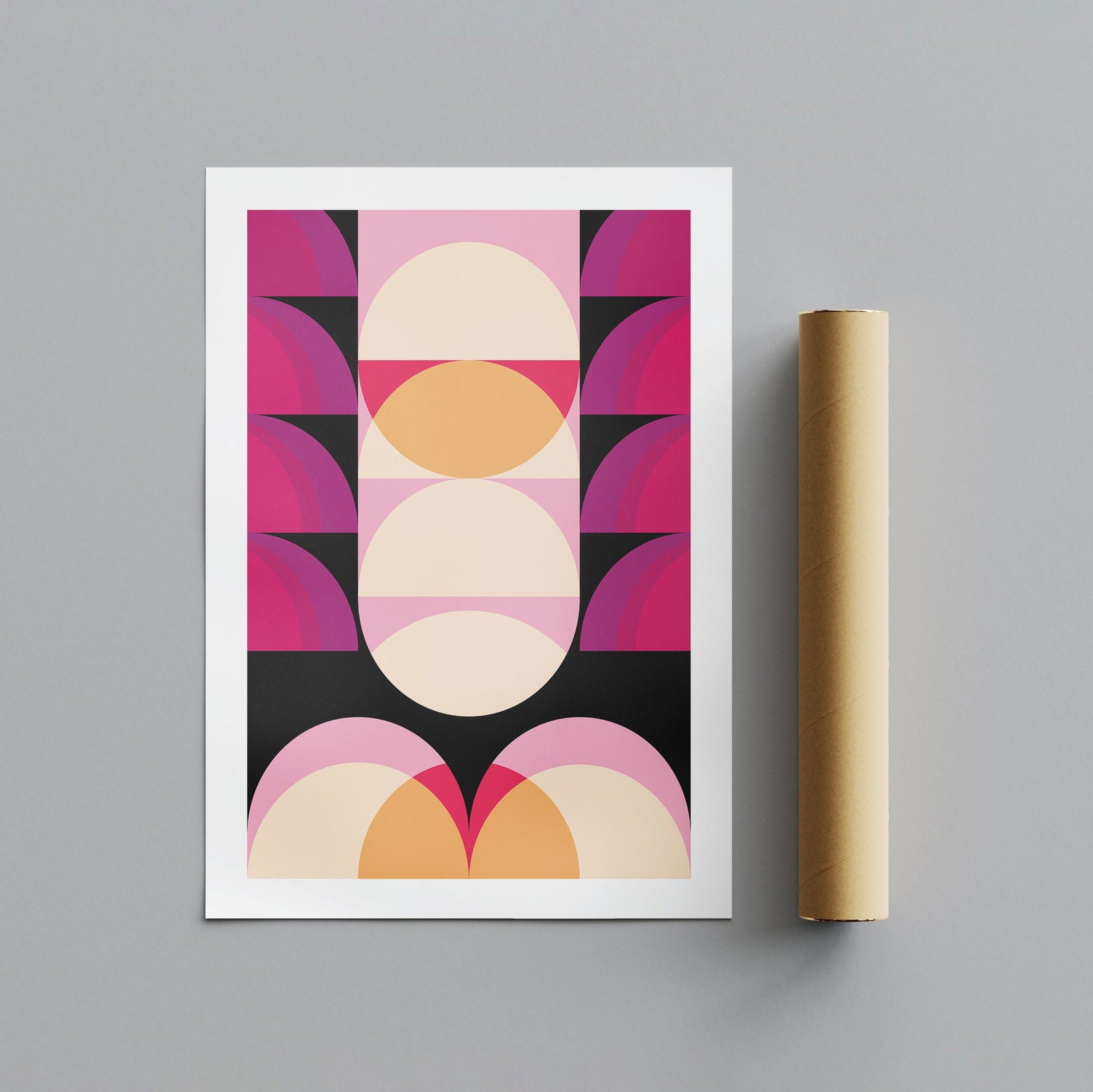 Pink & Peach Modern Abstract Circles - Rolled Poster Wall Art Print - House Prints