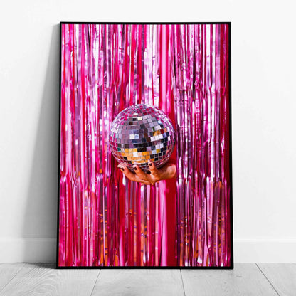 Pink Sparkle Disco Ball Party - Rolled Poster Wall Art Print - House Prints