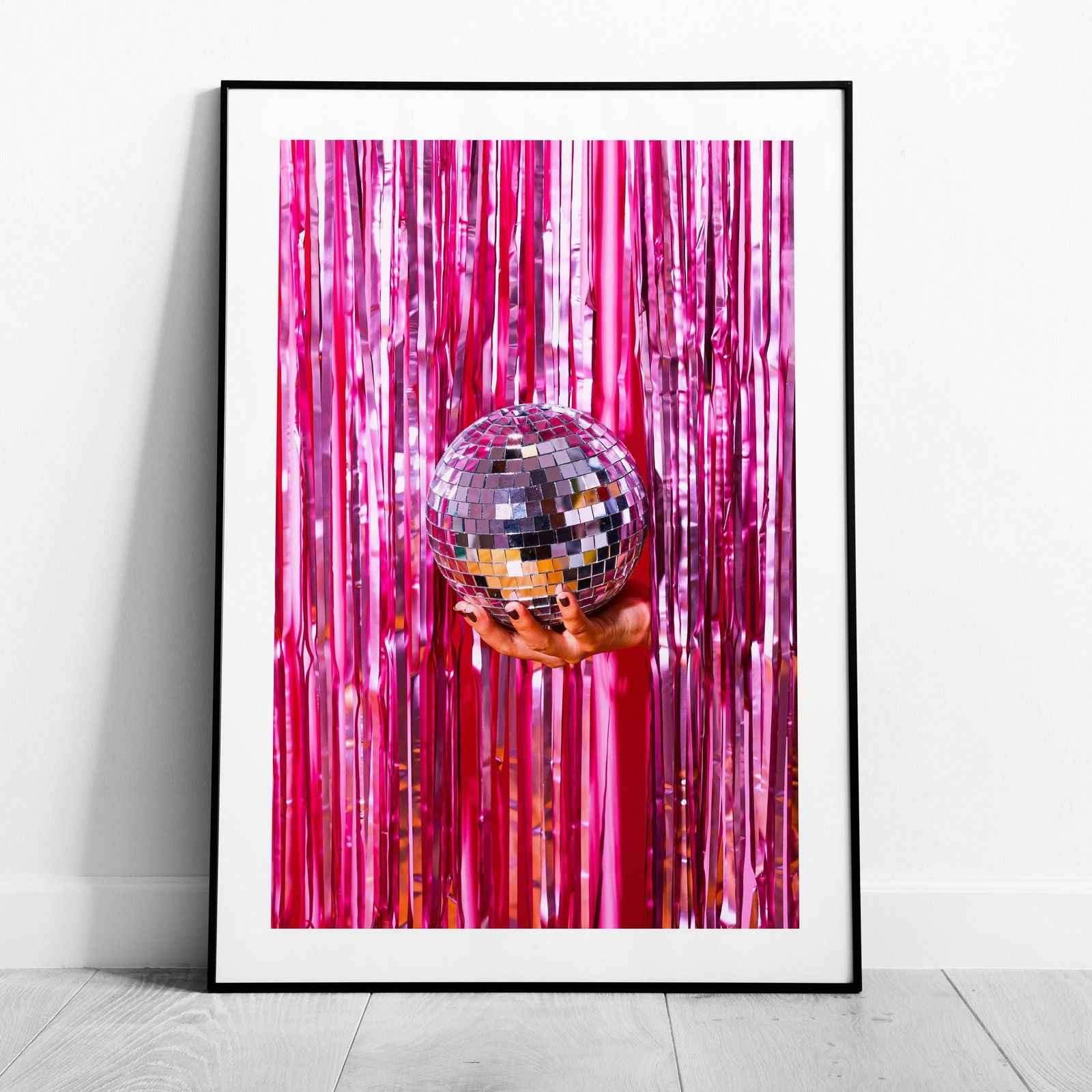 Pink Sparkle Disco Ball Party - Rolled Poster Wall Art Print - House Prints