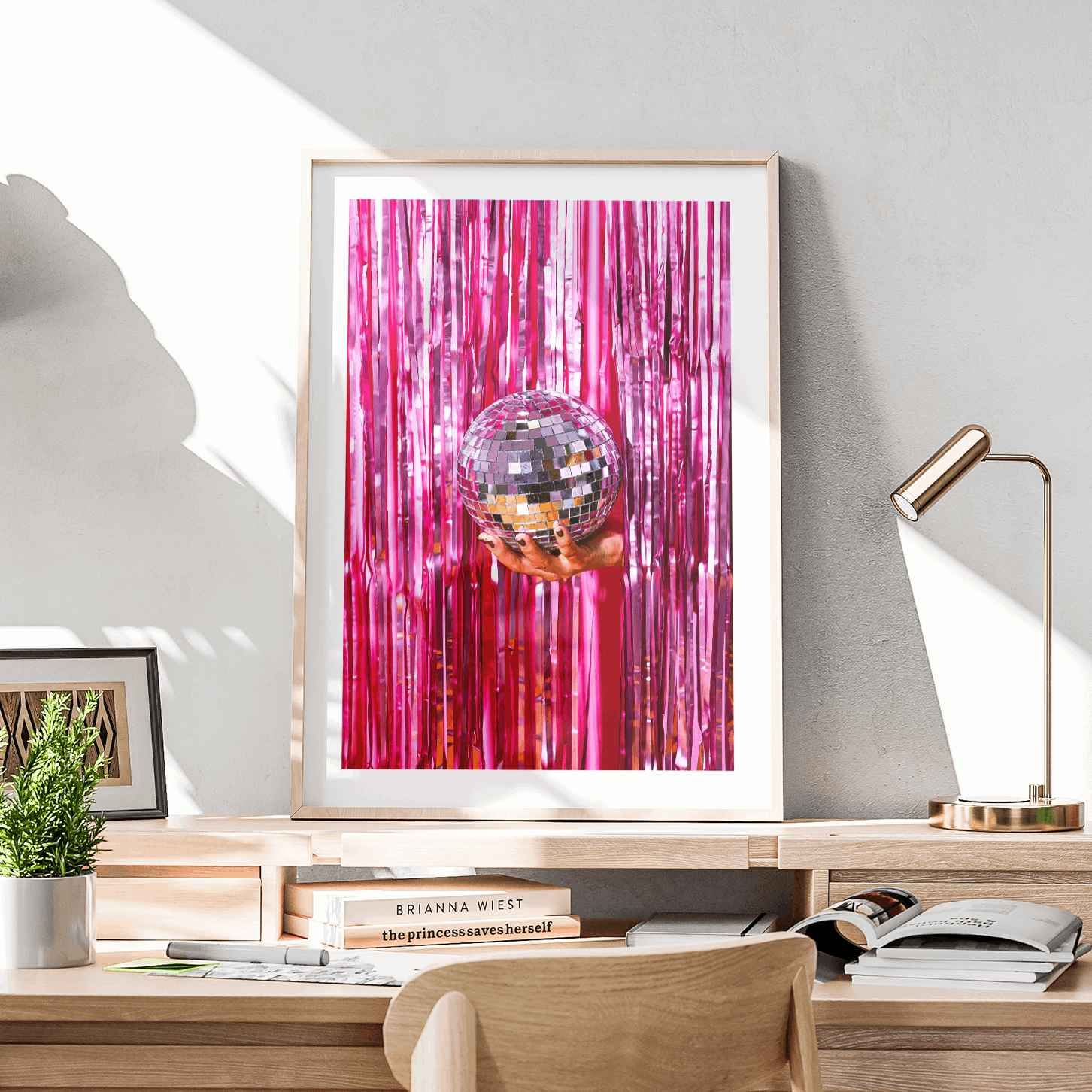 Pink Sparkle Disco Ball Party - Rolled Poster Wall Art Print - House Prints