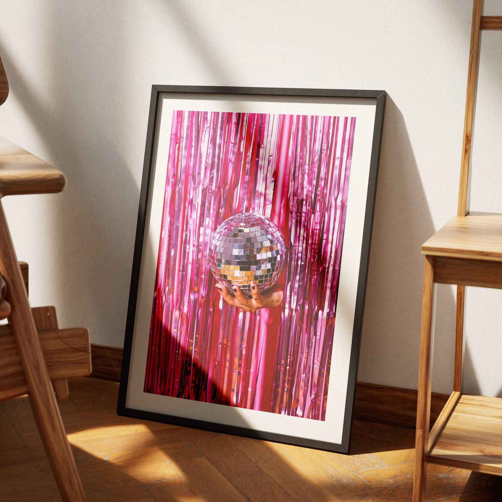 Pink Sparkle Disco Ball Party - Rolled Poster Wall Art Print - House Prints