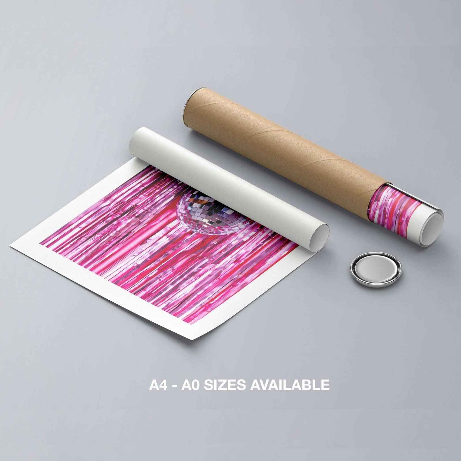 Pink Sparkle Disco Ball Party - Rolled Poster Wall Art Print - House Prints
