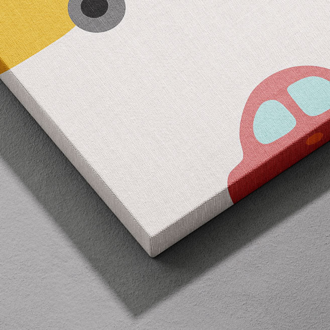 Playful Nursery Colourful Cars - Framed Canvas Wall Art Print | House Prints