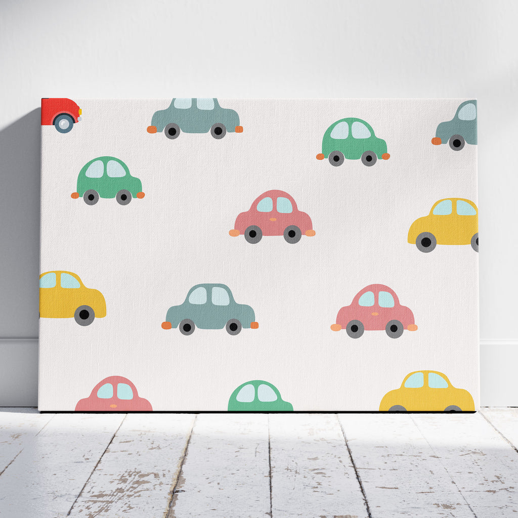Playful Nursery Colourful Cars - Framed Canvas Wall Art Print | House Prints