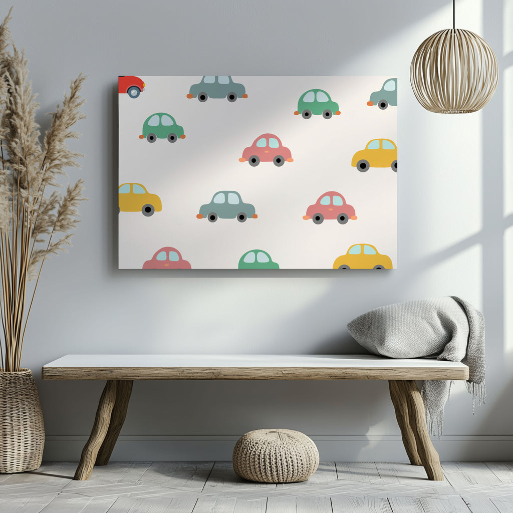 Playful Nursery Colourful Cars - Framed Canvas Wall Art Print | House Prints