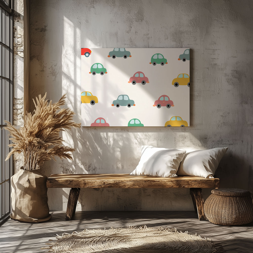 Playful Nursery Colourful Cars - Framed Canvas Wall Art Print | House Prints