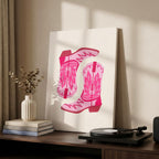 Playful Retro Pink Cowgirl Western Boots - Framed Canvas Wall Art Print | House Prints