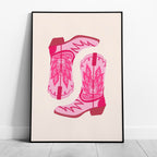 Playful Retro Pink Cowgirl Western Boots - Rolled Poster Wall Art Print