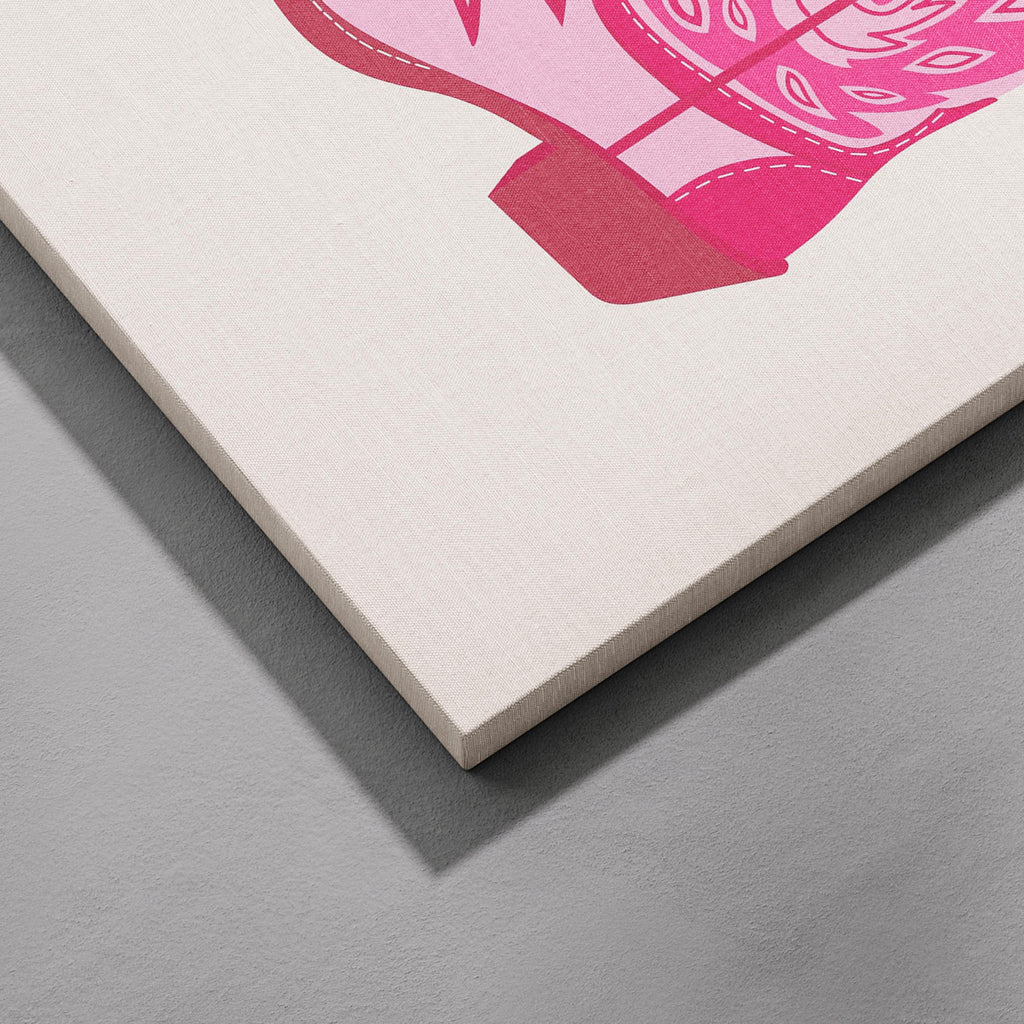 Playful Retro Pink Cowgirl Western Boots - Framed Canvas Wall Art Print | House Prints