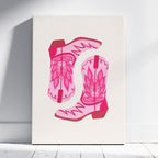 Playful Retro Pink Cowgirl Western Boots - Framed Canvas Wall Art Print | House Prints