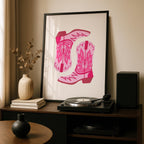 Playful Retro Pink Cowgirl Western Boots - Rolled Poster Wall Art Print