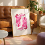 Playful Retro Pink Cowgirl Western Boots - Rolled Poster Wall Art Print