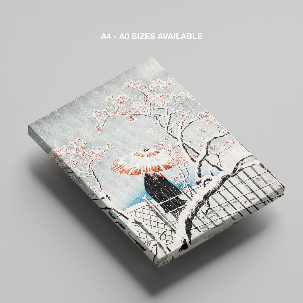 Plum Tree in Snow - Hiroaki Takahashi - Framed Canvas Wall Art Print | House Prints