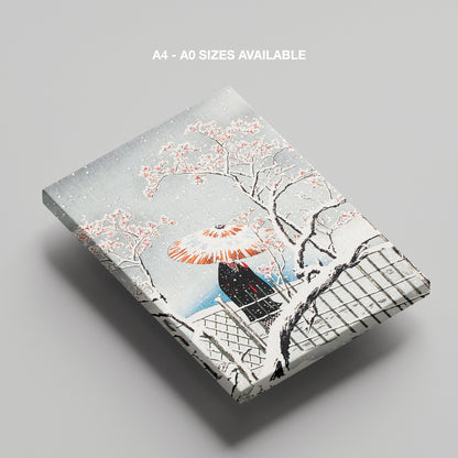 Plum Tree in Snow - Hiroaki Takahashi - Framed Canvas Wall Art Print - House Prints