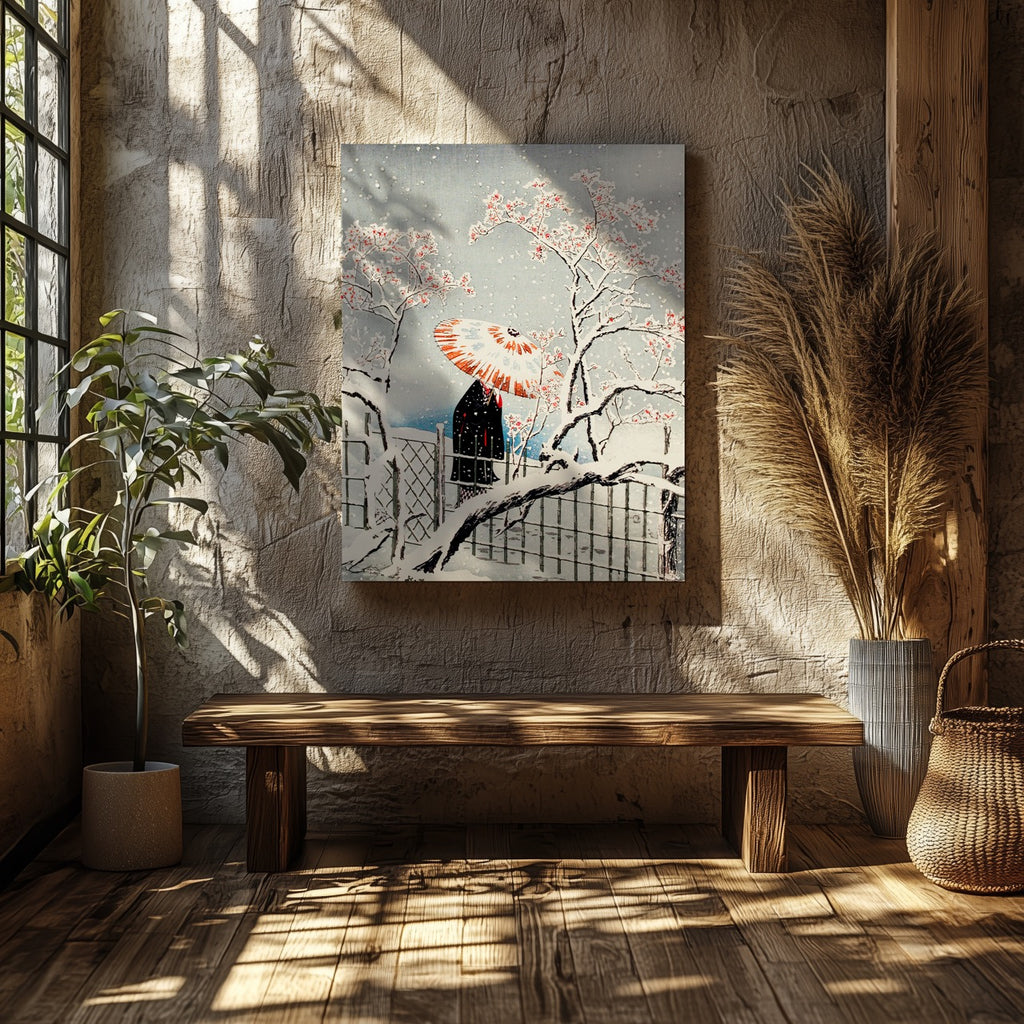 Plum Tree in Snow - Hiroaki Takahashi - Framed Canvas Wall Art Print | House Prints