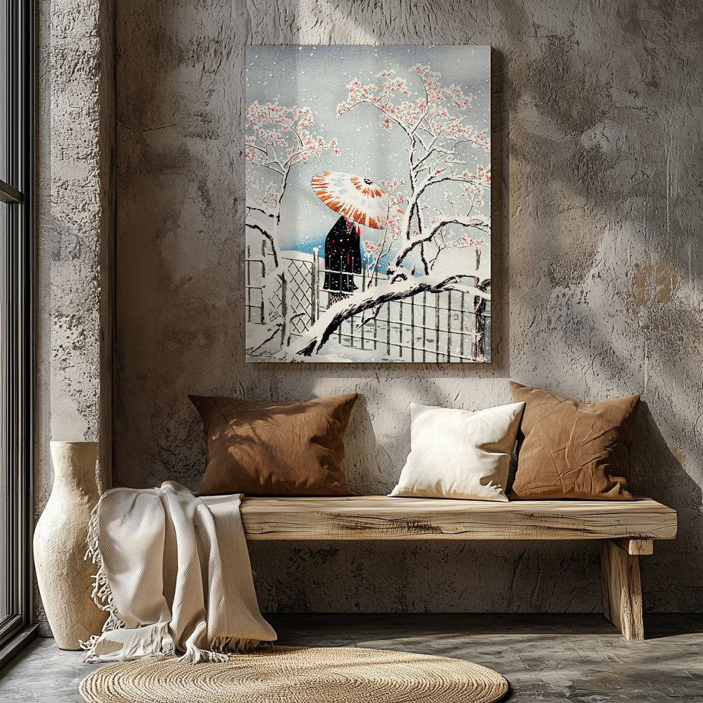 Plum Tree in Snow - Hiroaki Takahashi - Framed Canvas Wall Art Print | House Prints