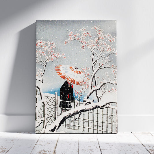 Plum Tree in Snow - Hiroaki Takahashi - Framed Canvas Wall Art Print - House Prints