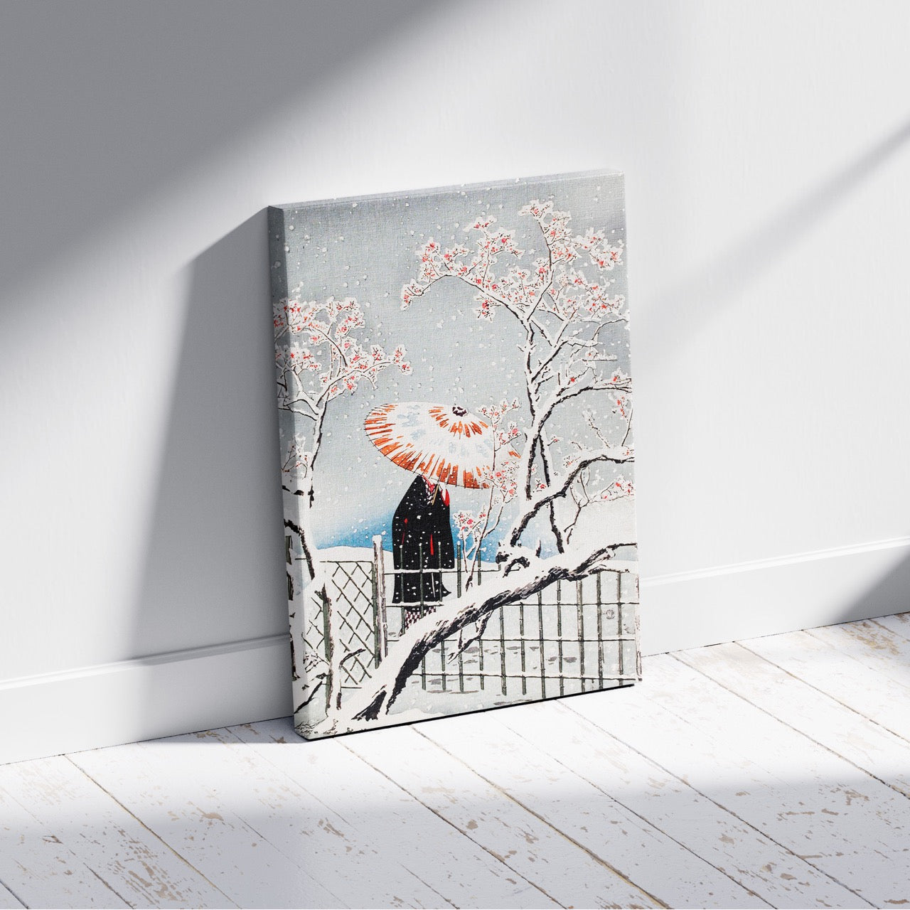 Plum Tree in Snow - Hiroaki Takahashi - Framed Canvas Wall Art Print - House Prints
