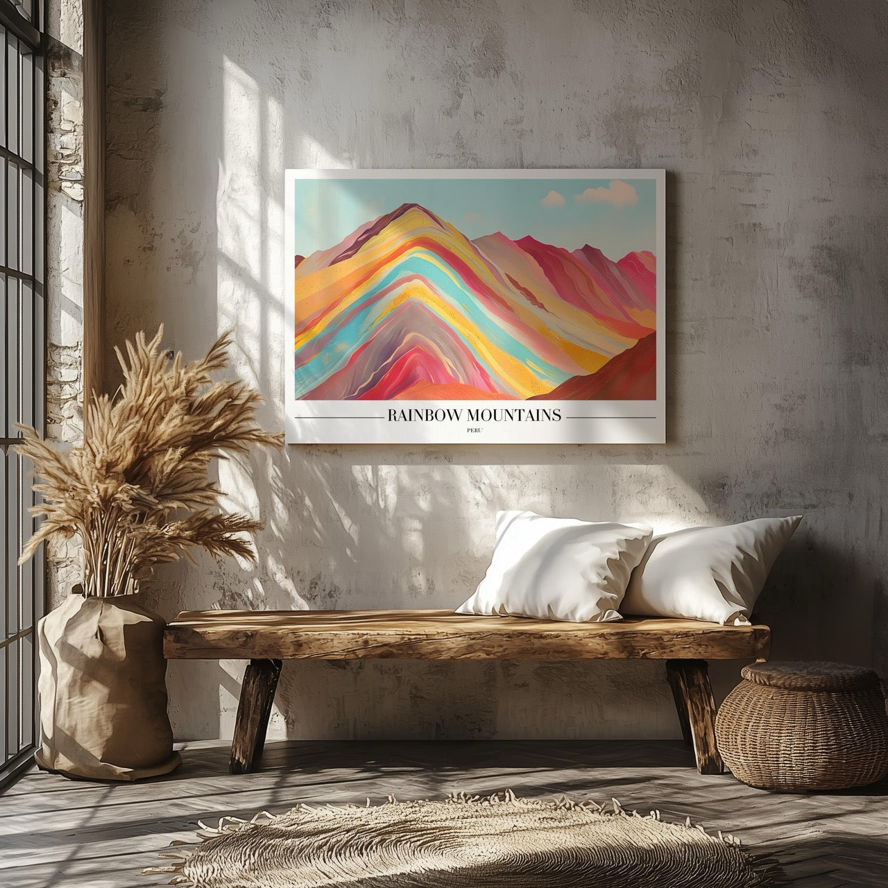 Rainbow Mountains Peru City World Travel - Framed Canvas Wall Art Print | House Prints