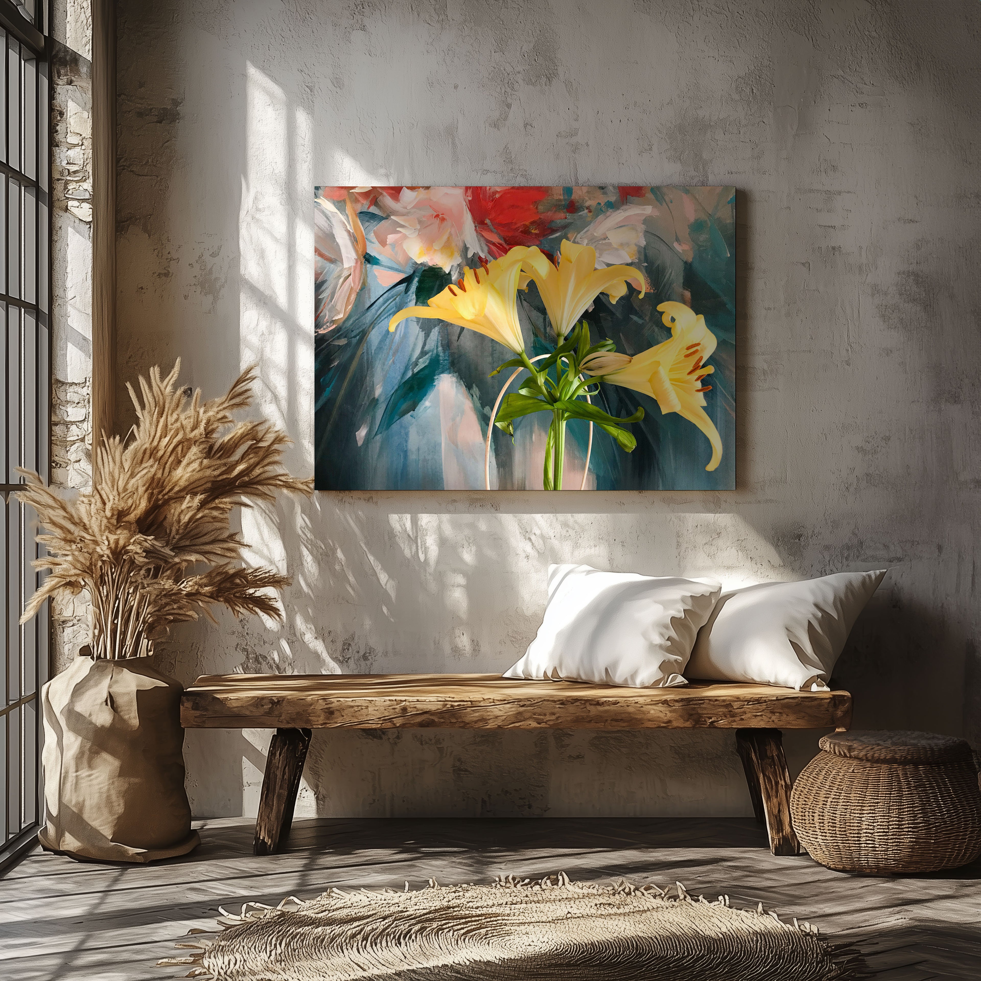 Radiant Yellow Lilies in Bloom - Framed Canvas Wall Art Print | House Prints