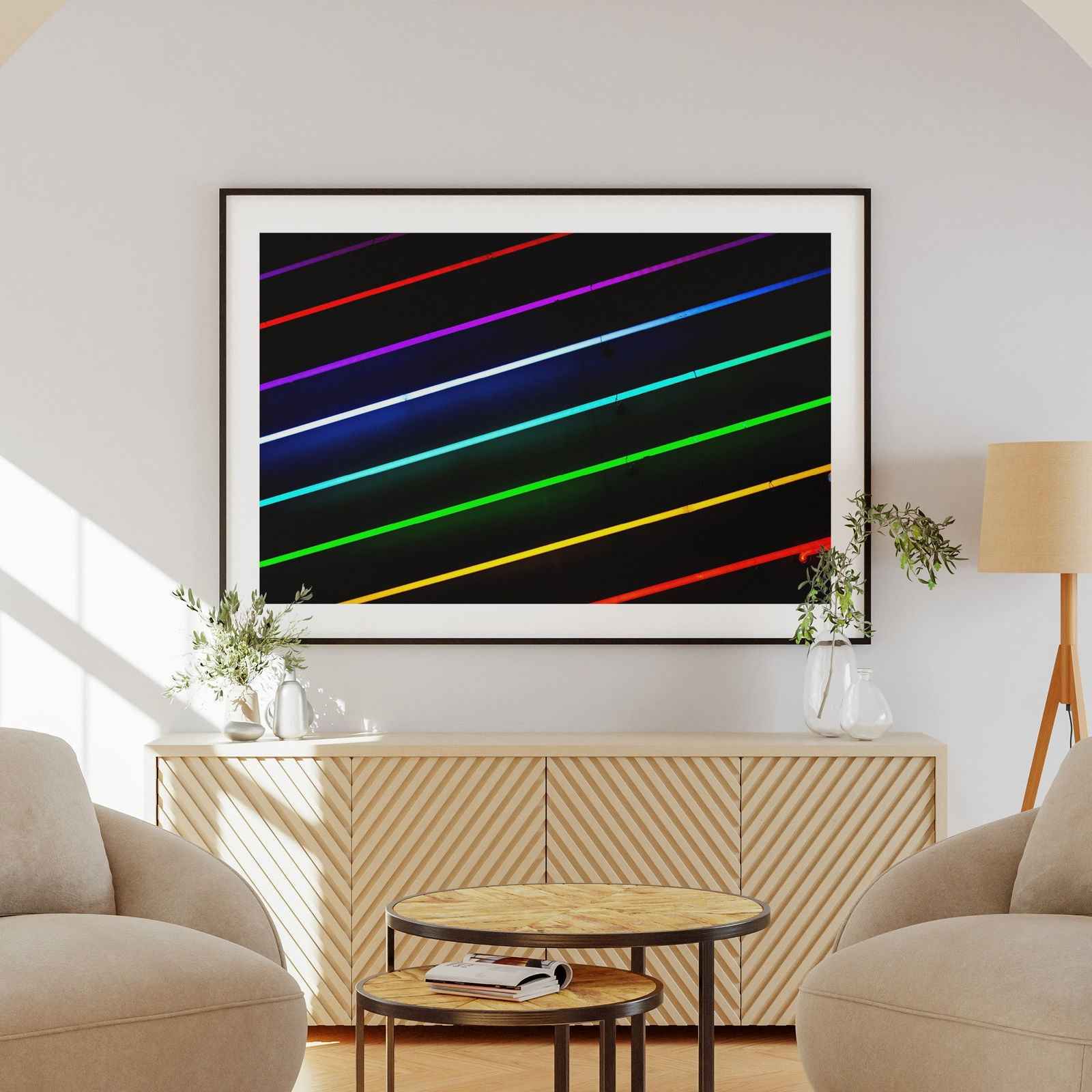 Rainbow Neon Glowing Lines Pride - Rolled Poster Wall Art Print | House Prints