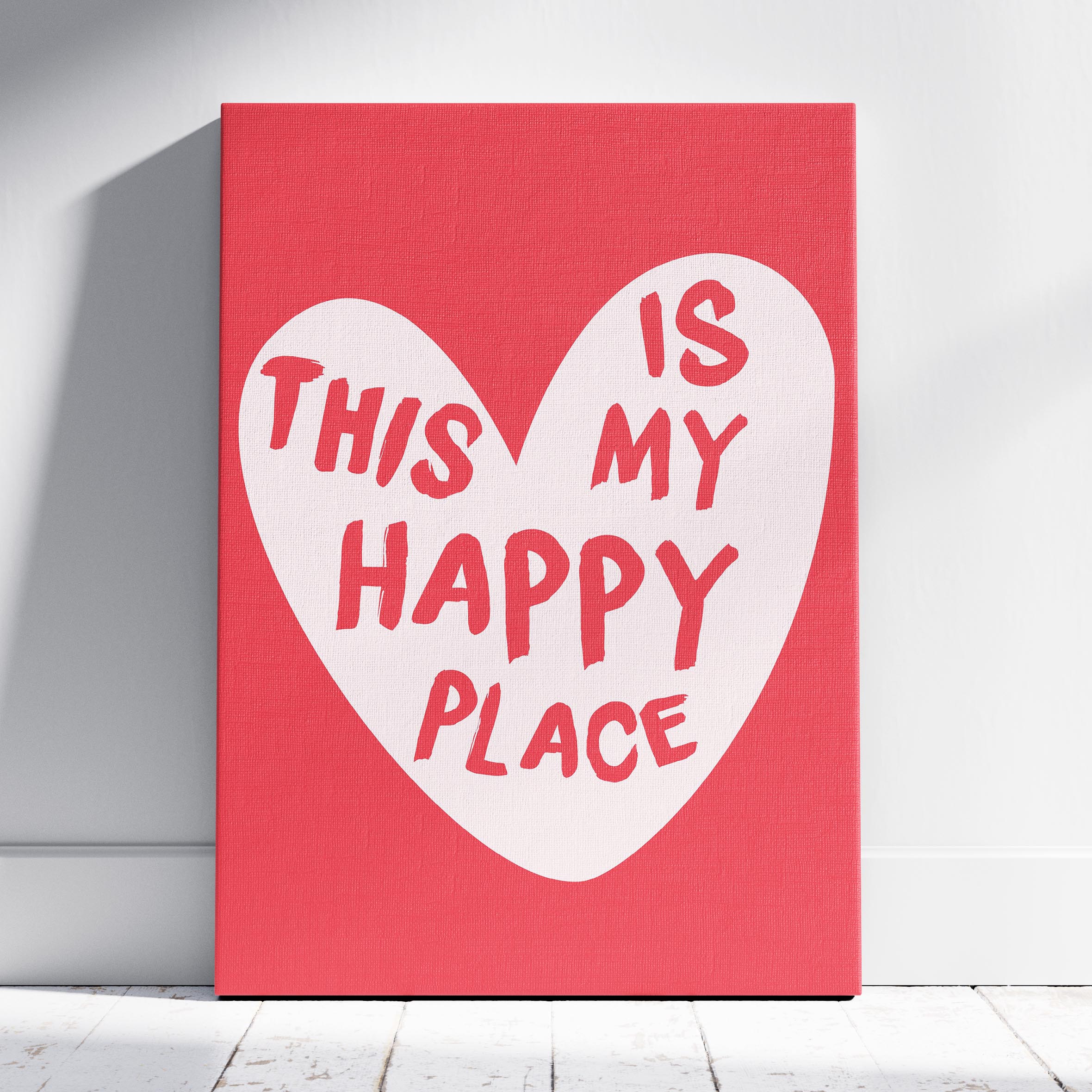 Red Love Heart This Is My Happy Place - Framed Canvas Wall Art Print