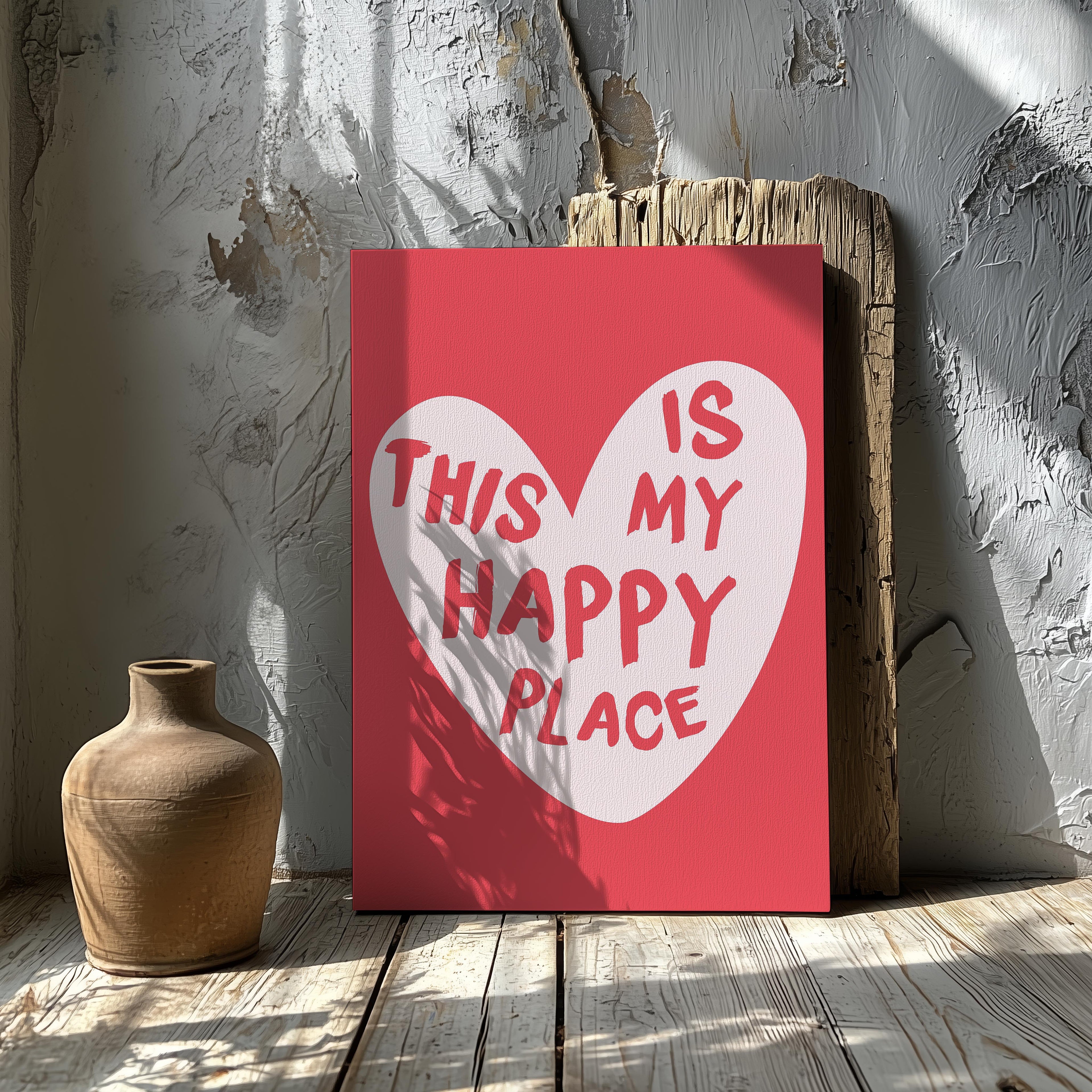 Red Love Heart This Is My Happy Place - Framed Canvas Wall Art Print