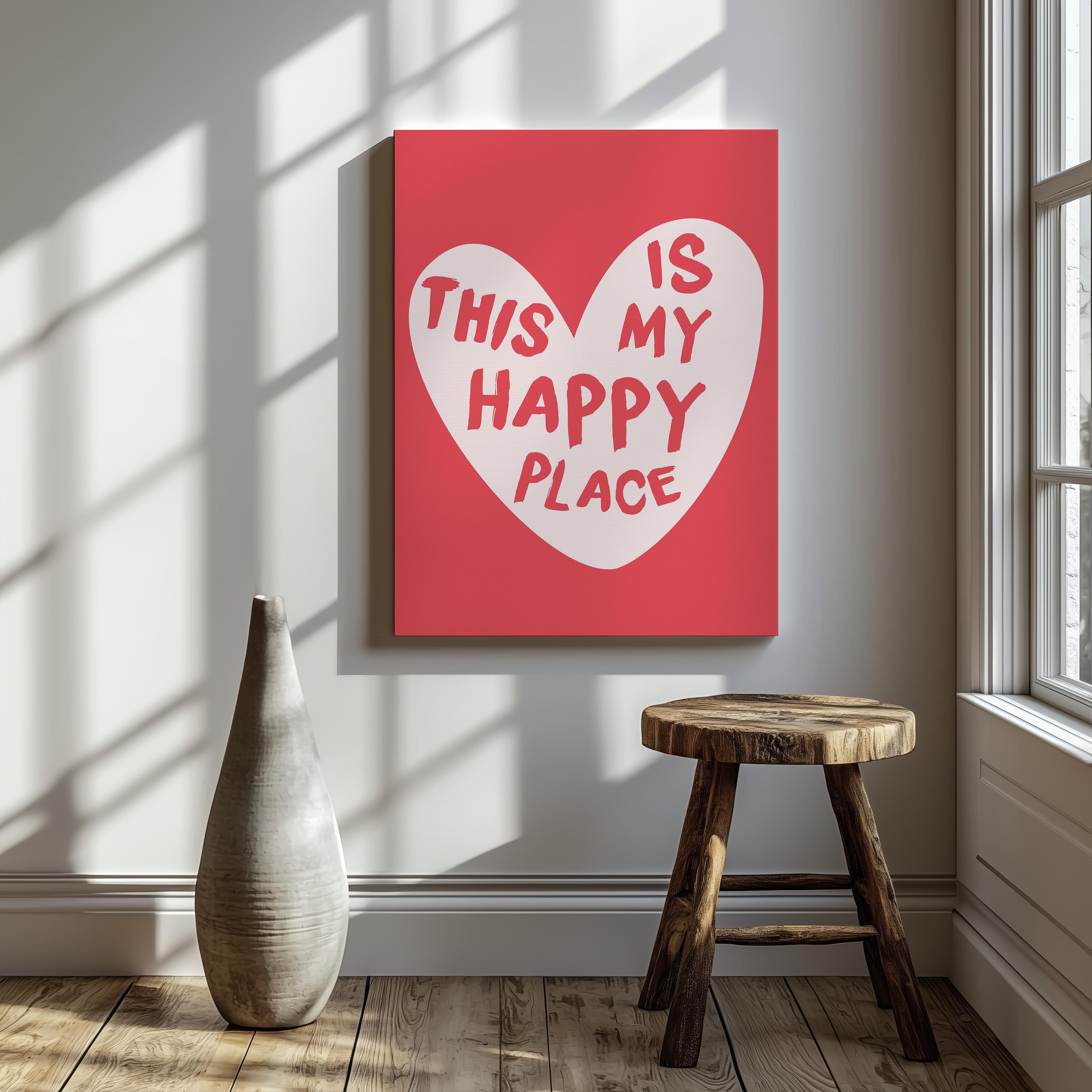Red Love Heart This Is My Happy Place - Framed Canvas Wall Art Print