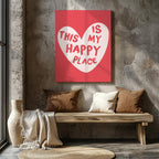 Red Love Heart This Is My Happy Place - Framed Canvas Wall Art Print