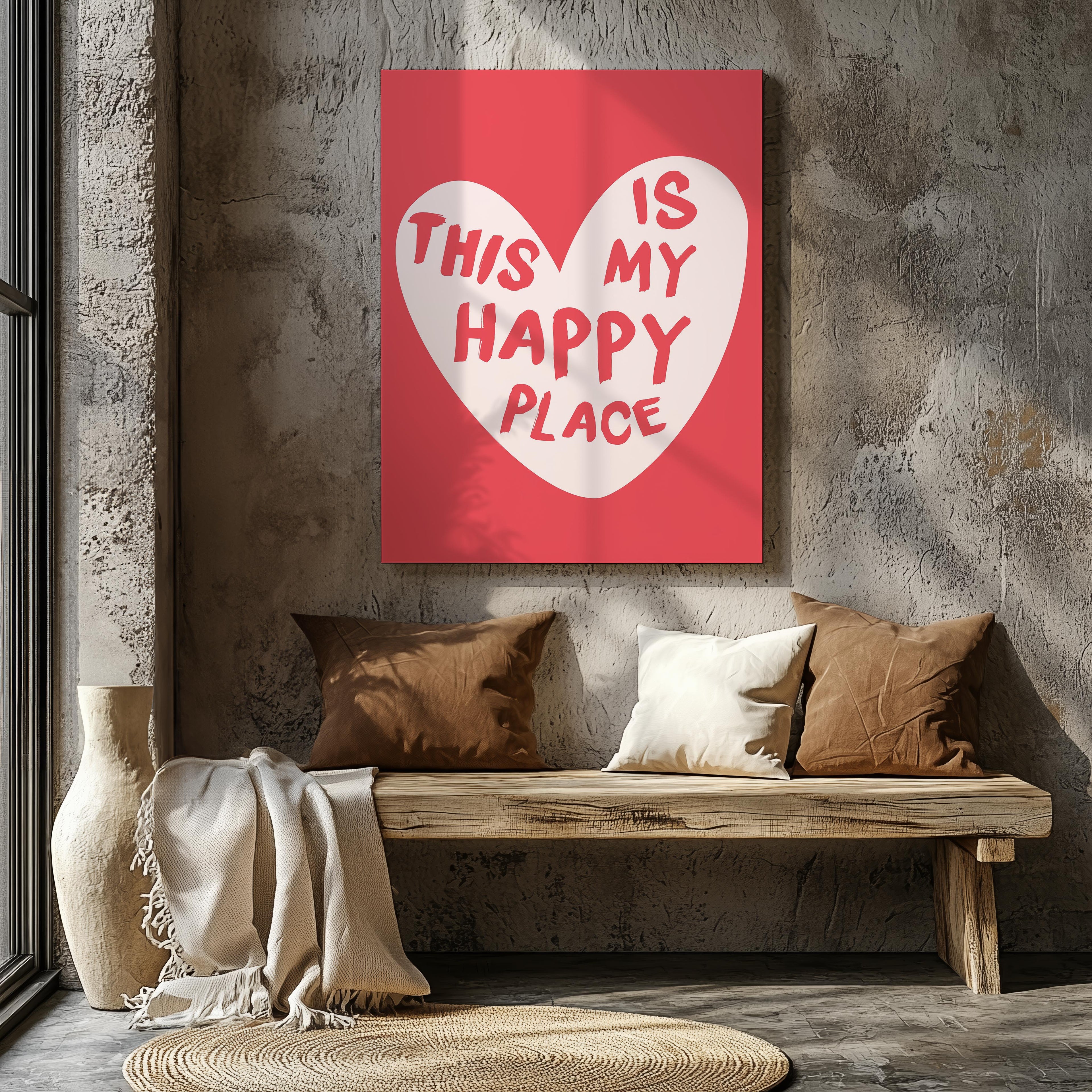 Red Love Heart This Is My Happy Place - Framed Canvas Wall Art Print