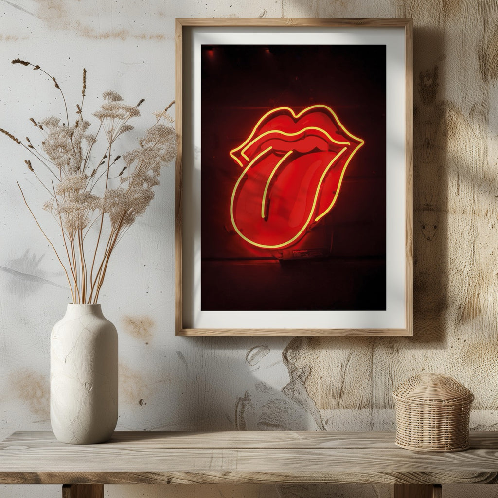 Red Tongue Neon Glow - Rolled Poster Wall Art Print | House Prints