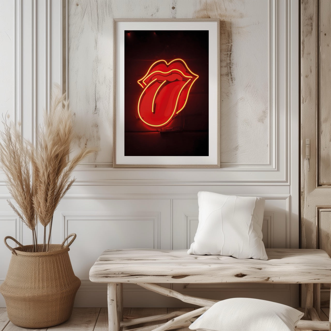 Red Tongue Neon Glow - Rolled Poster Wall Art Print | House Prints