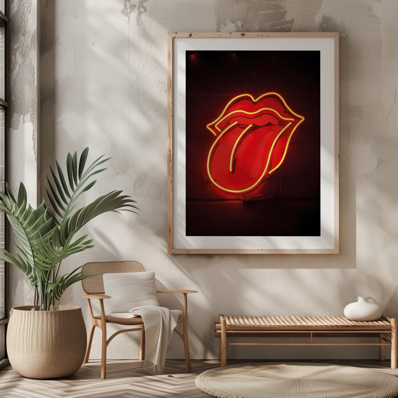 Red Tongue Neon Glow - Rolled Poster Wall Art Print | House Prints