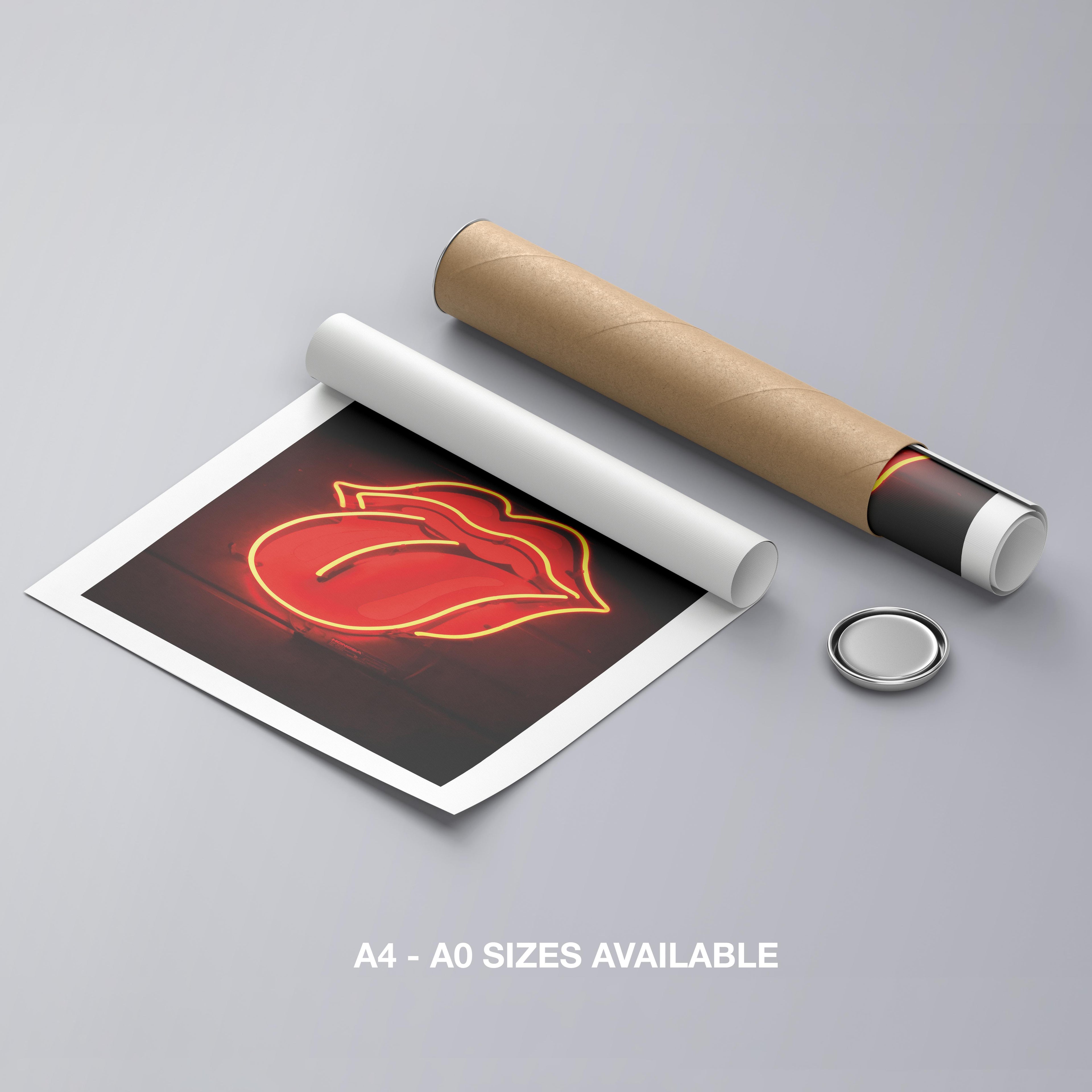 Red Tongue Neon Glow - Rolled Poster Wall Art Print | House Prints
