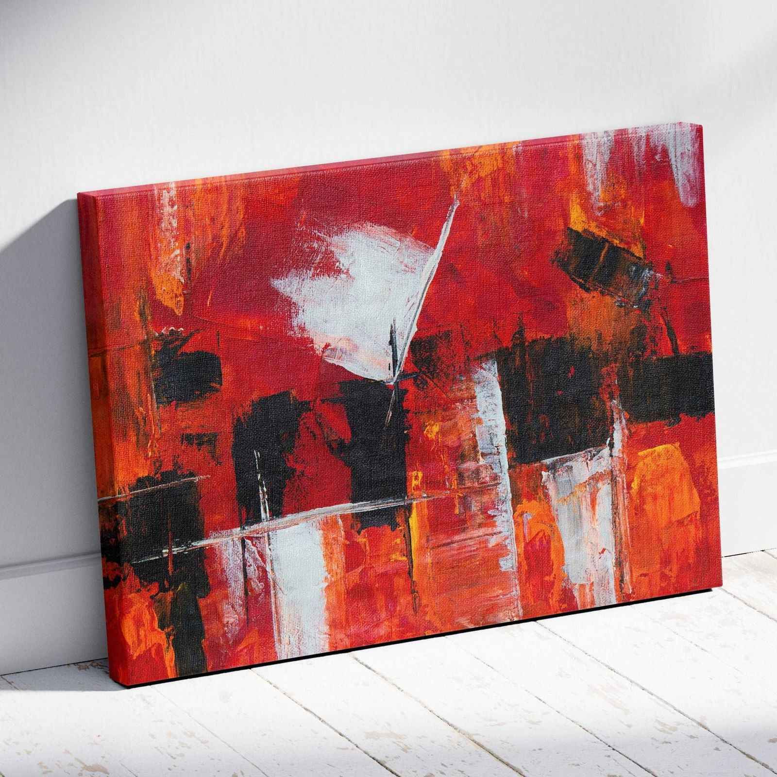 Red Abstract Brush Stoke - Framed Canvas Wall Art Print | House Prints