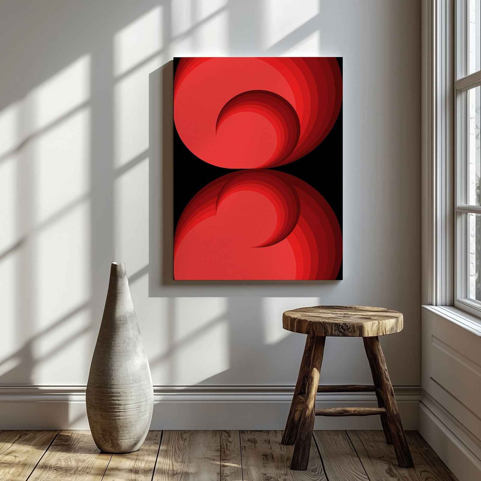 Red Abstract Circle Rotations - Framed Canvas Wall Art Print | House Prints