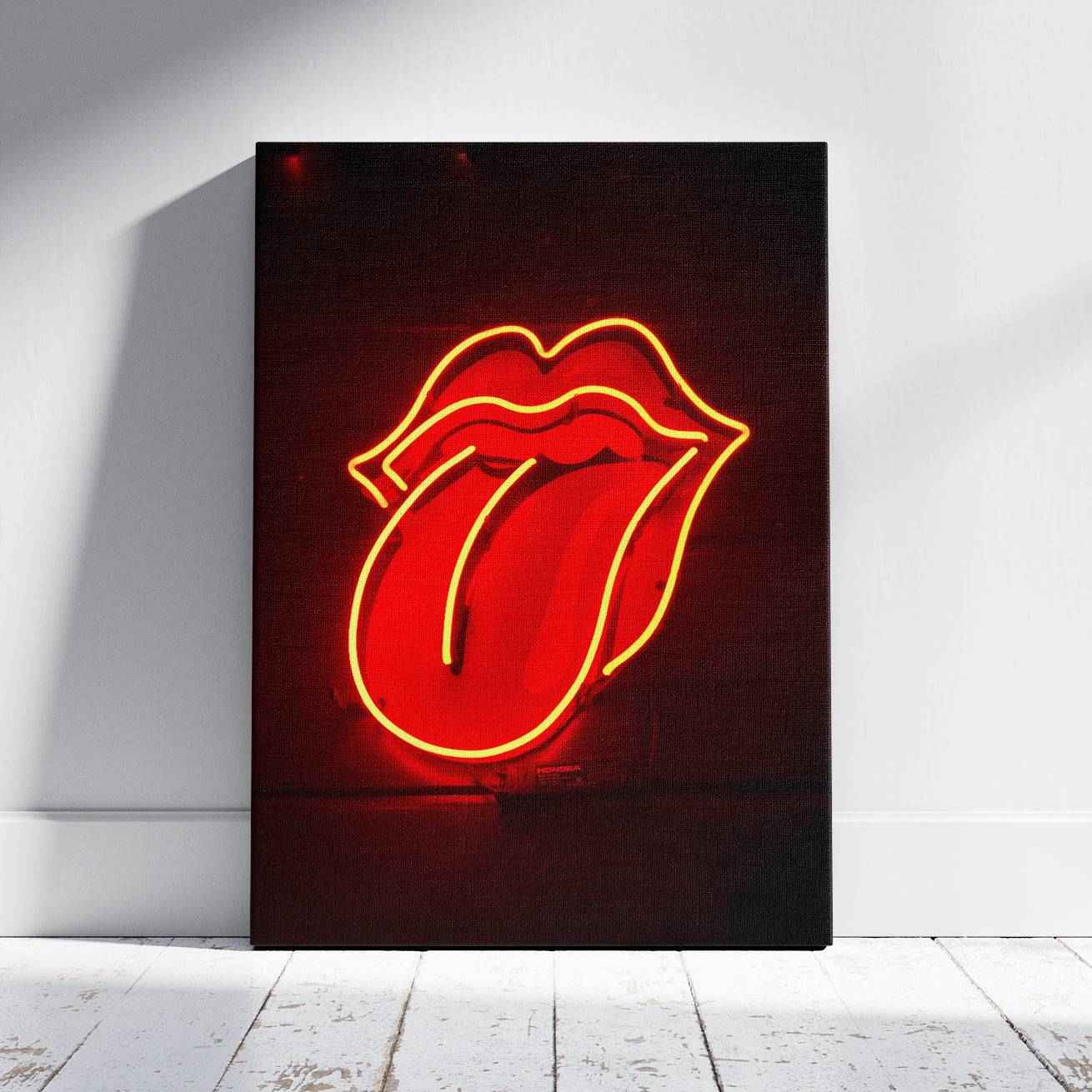 Red Tongue Neon Glow - Framed Canvas Wall Art Print - House Prints