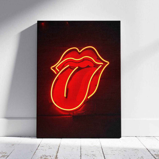 Red Tongue Neon Glow - Framed Canvas Wall Art Print - House Prints