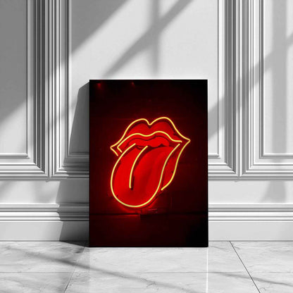 Red Tongue Neon Glow - Framed Canvas Wall Art Print - House Prints