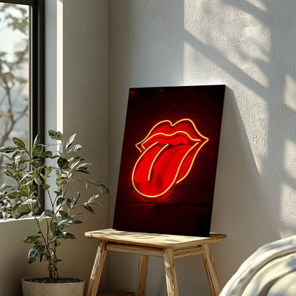 Red Tongue Neon Glow - Framed Canvas Wall Art Print - House Prints