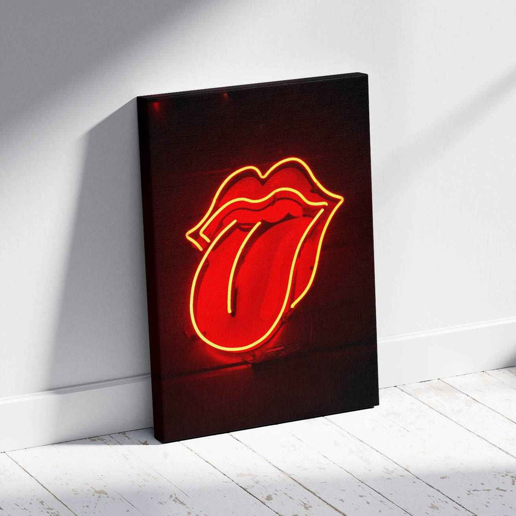 Red Tongue Neon Glow - Framed Canvas Wall Art Print | House Prints