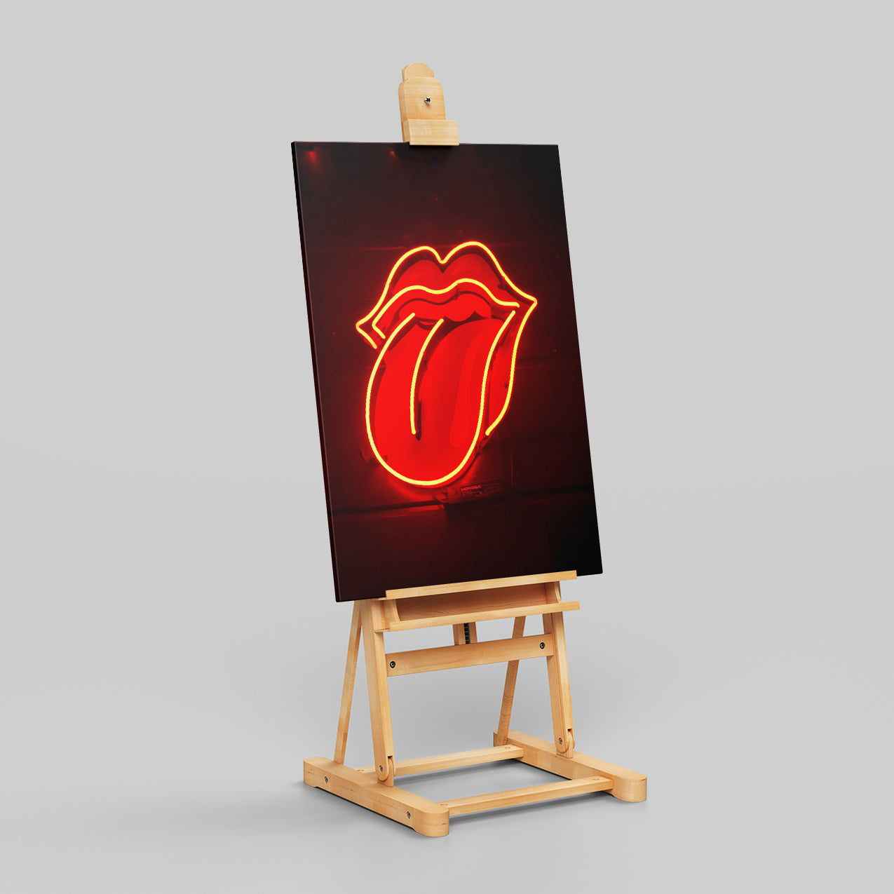 Red Tongue Neon Glow - Framed Canvas Wall Art Print - House Prints