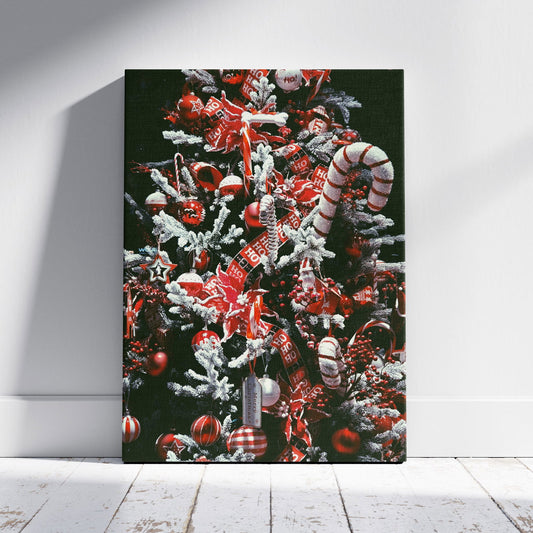 Red & White Festive Christmas Tree - Framed Canvas Wall Art Print - House Prints
