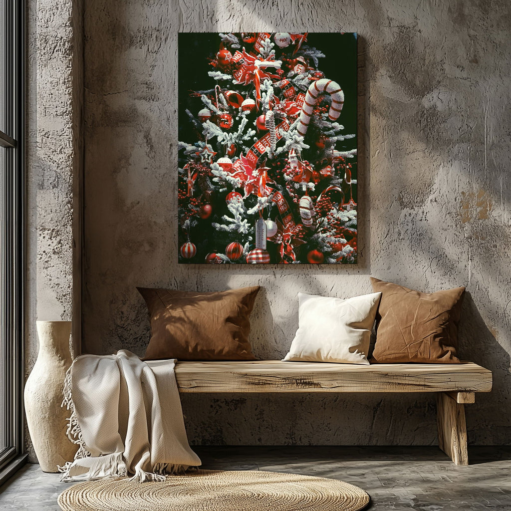 Red & White Festive Christmas Tree - Framed Canvas Wall Art Print | House Prints