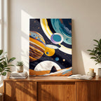 Retro Cosmic Space Planets in the Galaxy - Framed Canvas Wall Art Print