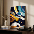 Retro Cosmic Space Planets in the Galaxy - Framed Canvas Wall Art Print