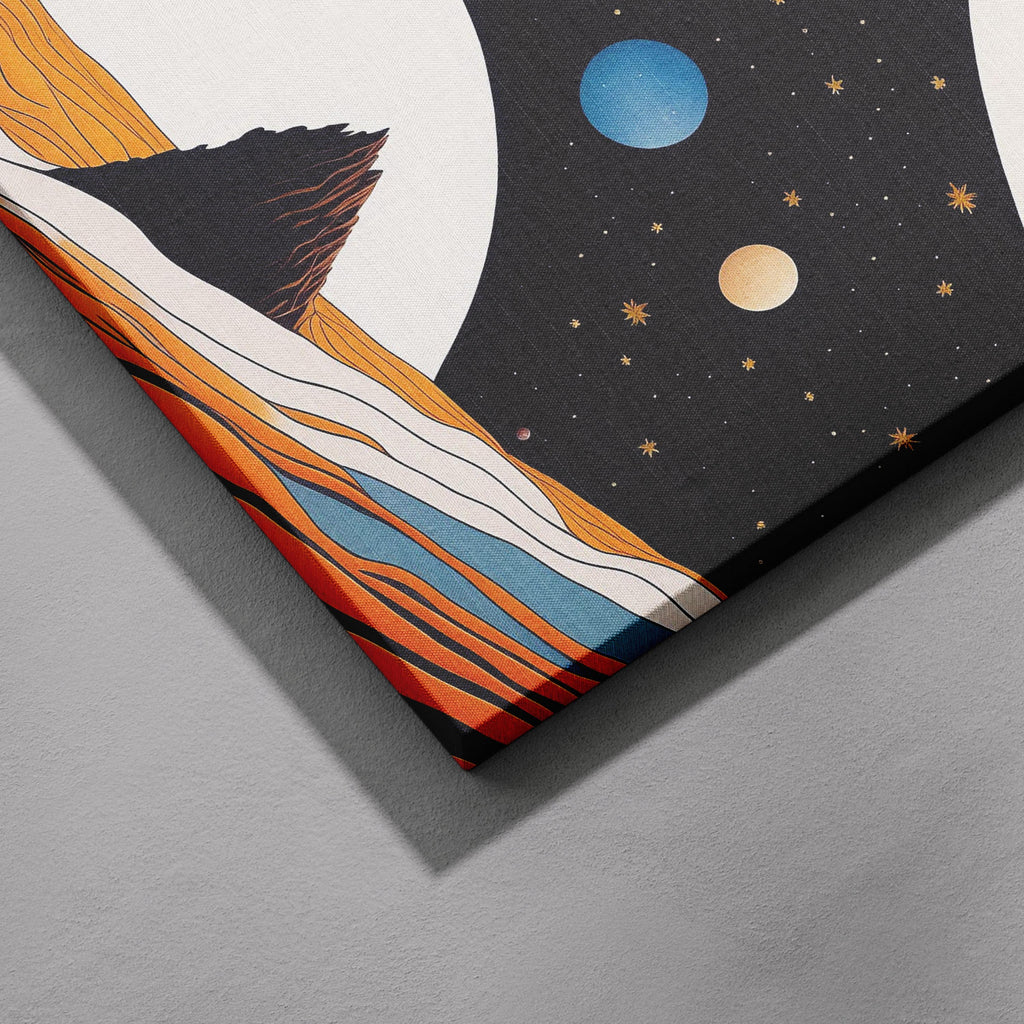 Retro Cosmic Space Planets in the Galaxy - Framed Canvas Wall Art Print