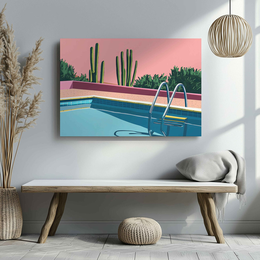 Retro Desert Oasis Poolside Vibes - Framed Canvas Wall Art Print | House Prints