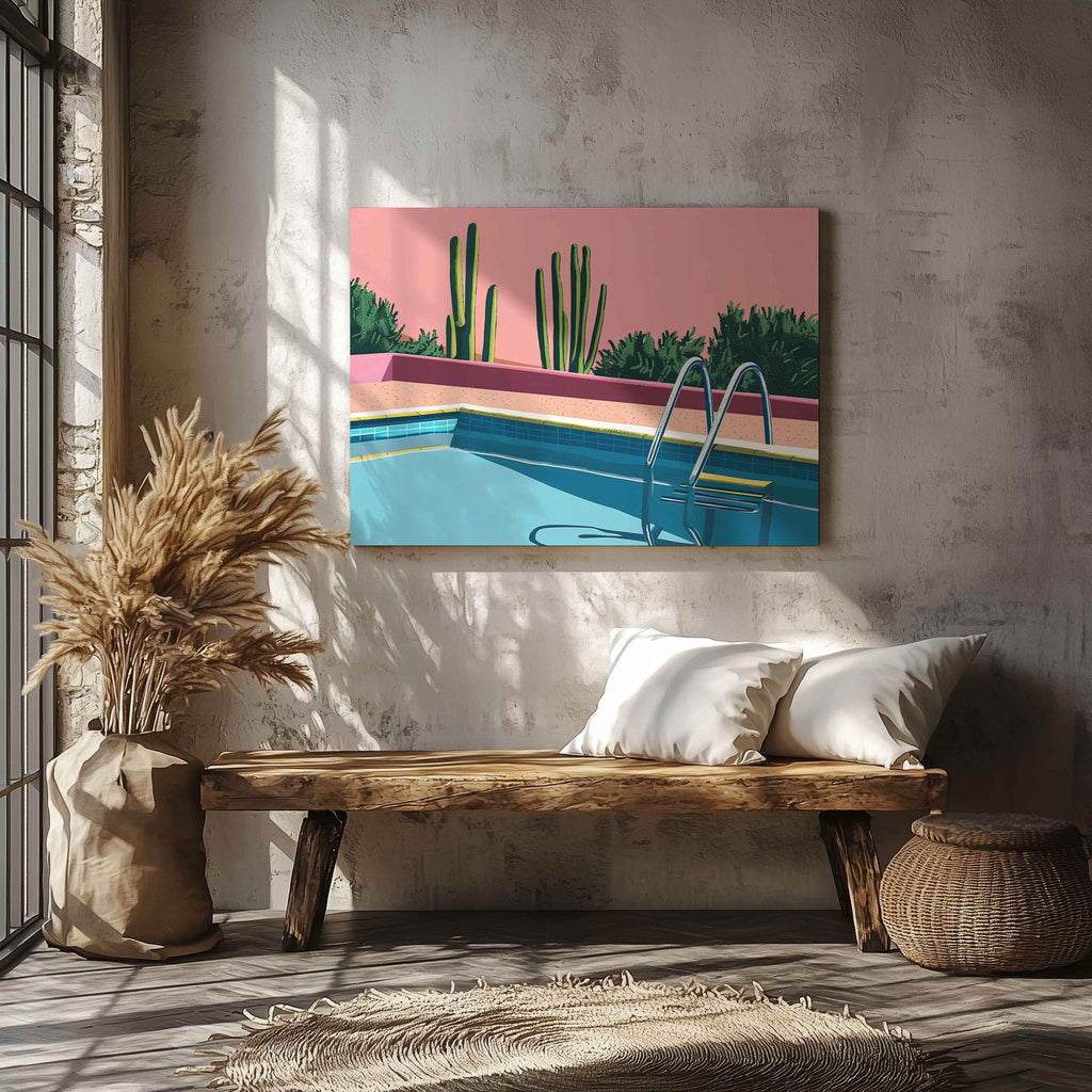 Retro Desert Oasis Poolside Vibes - Framed Canvas Wall Art Print | House Prints