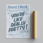 Retro Blue Guest Check Really Pretty Quote - Rolled Poster Wall Art Print | House Prints